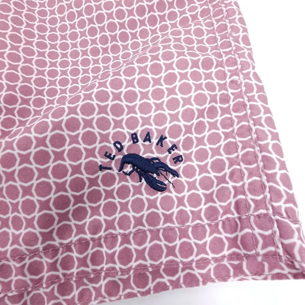 NEW Ted Baker Octagon Geometric Print Lined Swim Trunks Quiet Luxury Mauve 3XL